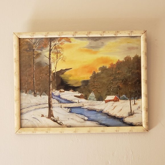 Vintage Midcentury "Winter Night Falls" Original Oil on Canvas Painting - Picture 4 of 10